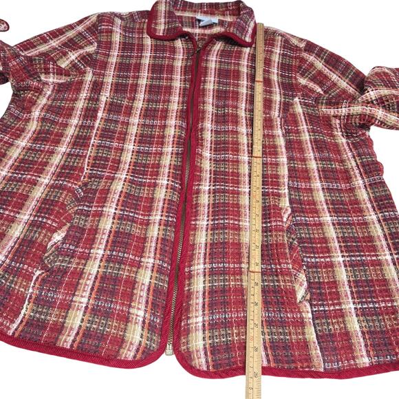 Liz & Me Womens 2X Zip Up Jacket Plaid Jacquard Colorful Knit Bohemian Cozy Fall - Picture 7 of 12